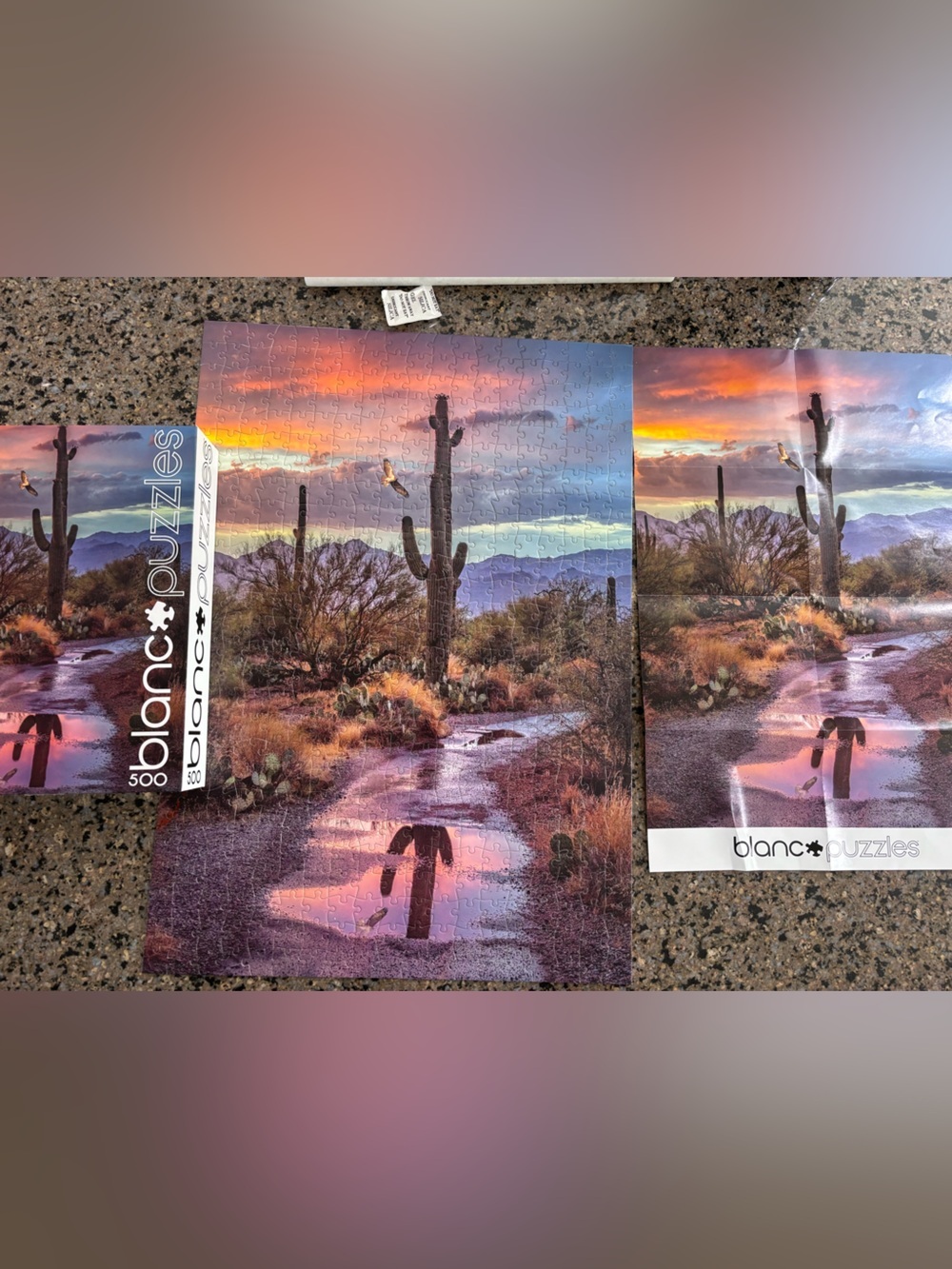 Desert Sunset Cactus Wall Art Puzzle Print - Purple and Orange